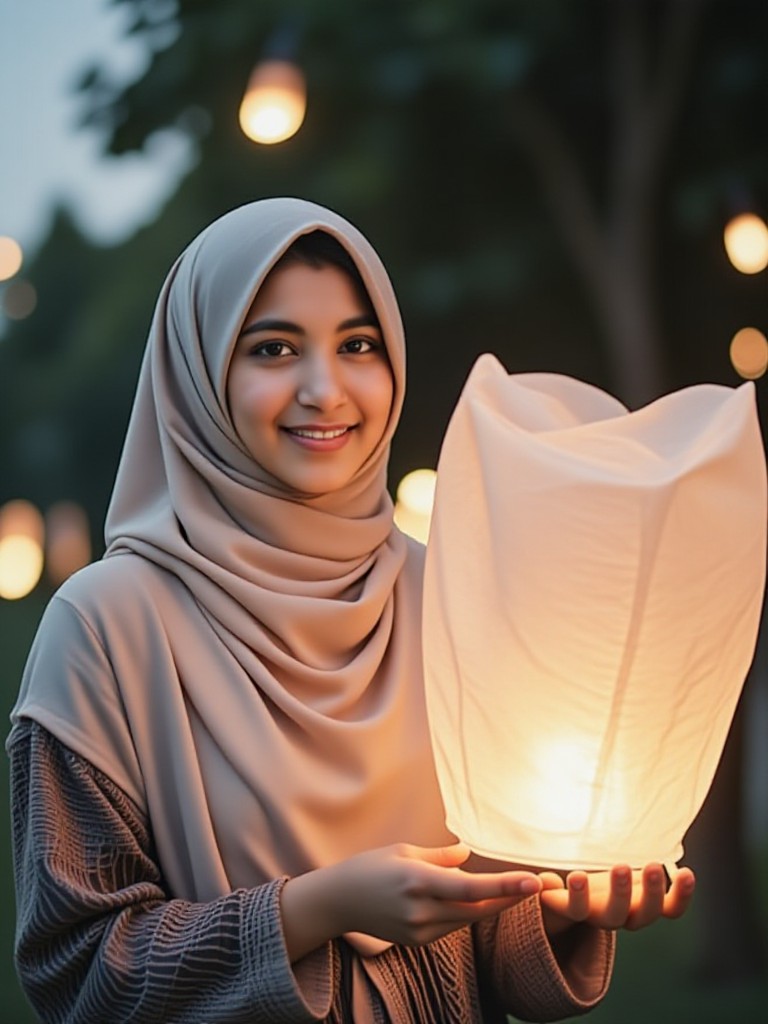 Waisak Day sky lantern woman image