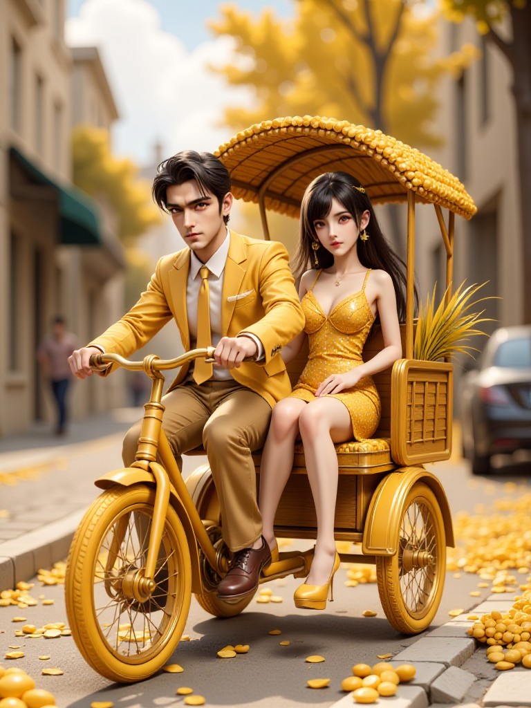 AI Animation- Golden Ride： Love in autumn tricycle image
