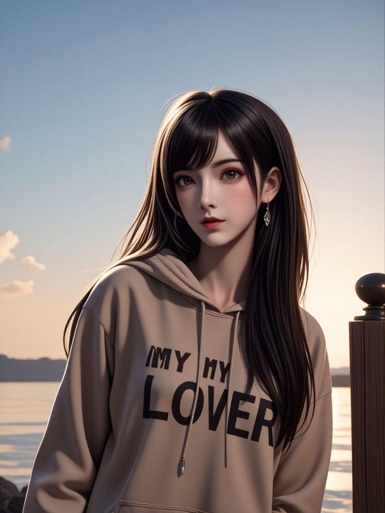 AI Animated beauty at a loss, unable to choose version ☀️ The Breeze Girl on the Sunset Coast ☀️ image