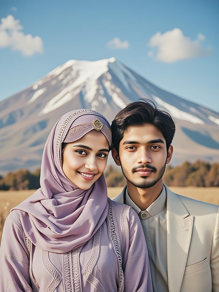 Muslim couple at Mount Fuji image
