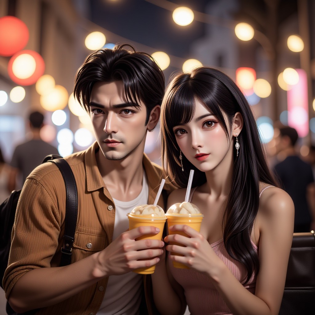 AI Animated version of 'Romantic Sweet Love Cup Lover': Love Moments Under the Night Light image