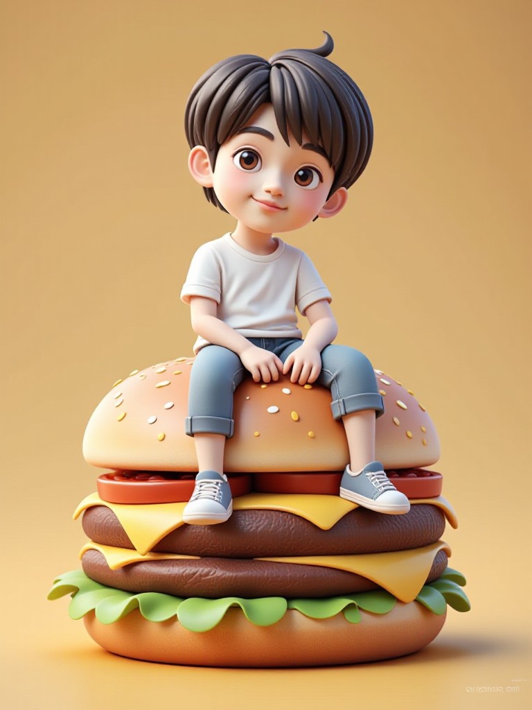 Sitting on top of a giant burger image