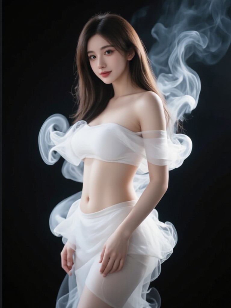 Smoke slowly rising around the beauty image