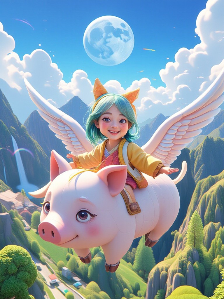 Riding a pig to school image