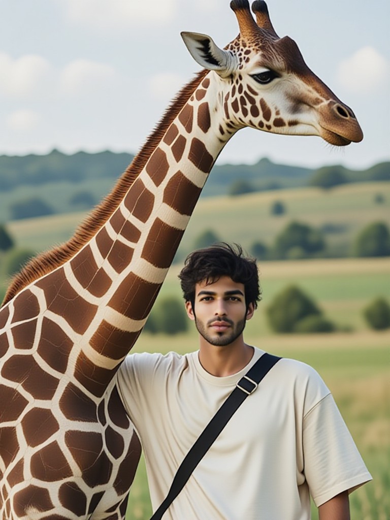 A person and a giraffe image