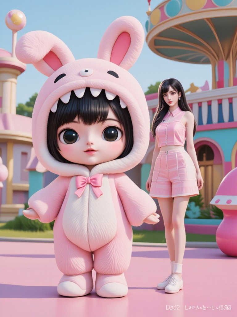 AI Anime version of 'Sweet Paradise' - A magical day for Labubu and cute pink girls image