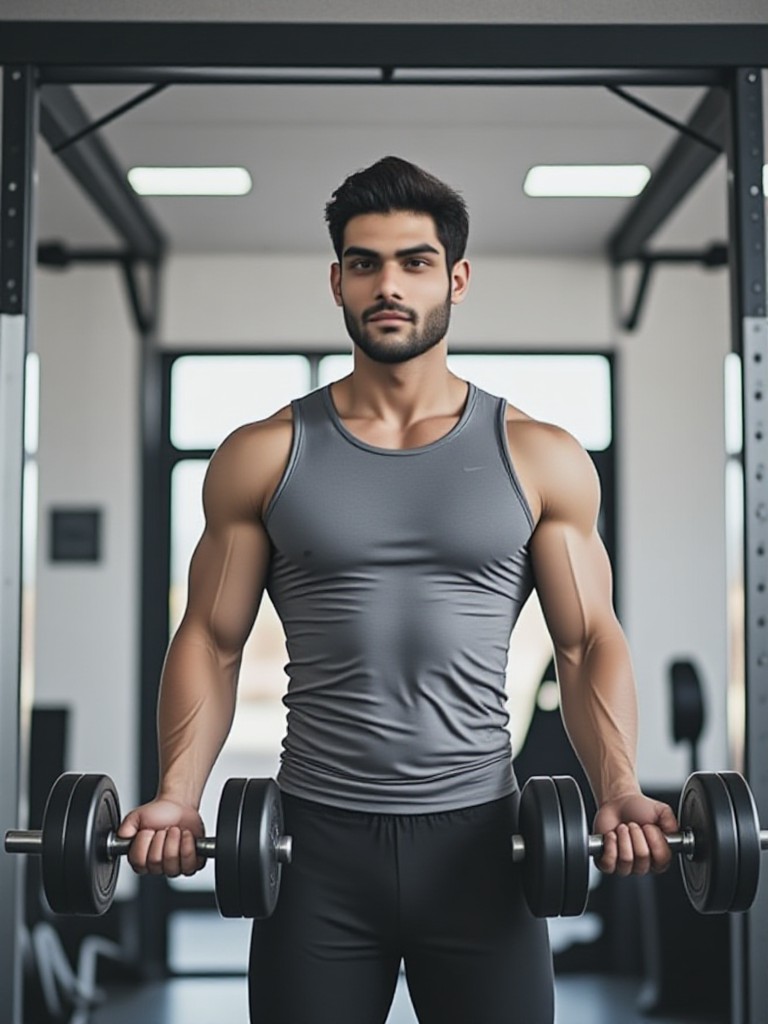 Hold dumbbells with both hands image