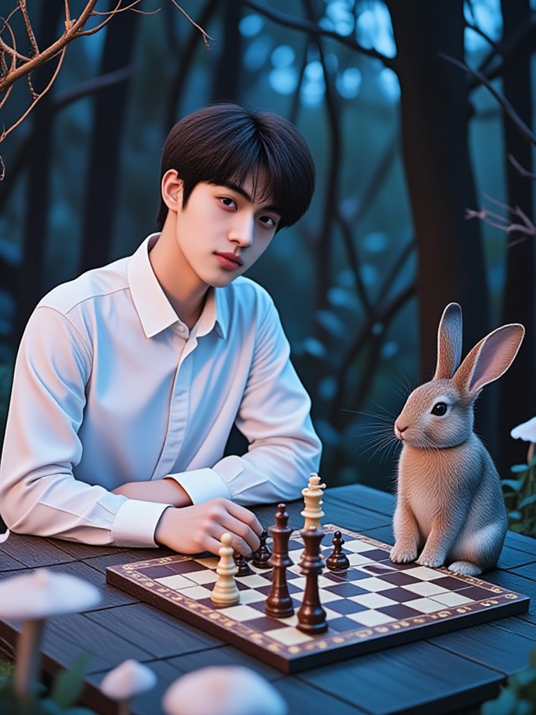 Playing chess with rabbits image