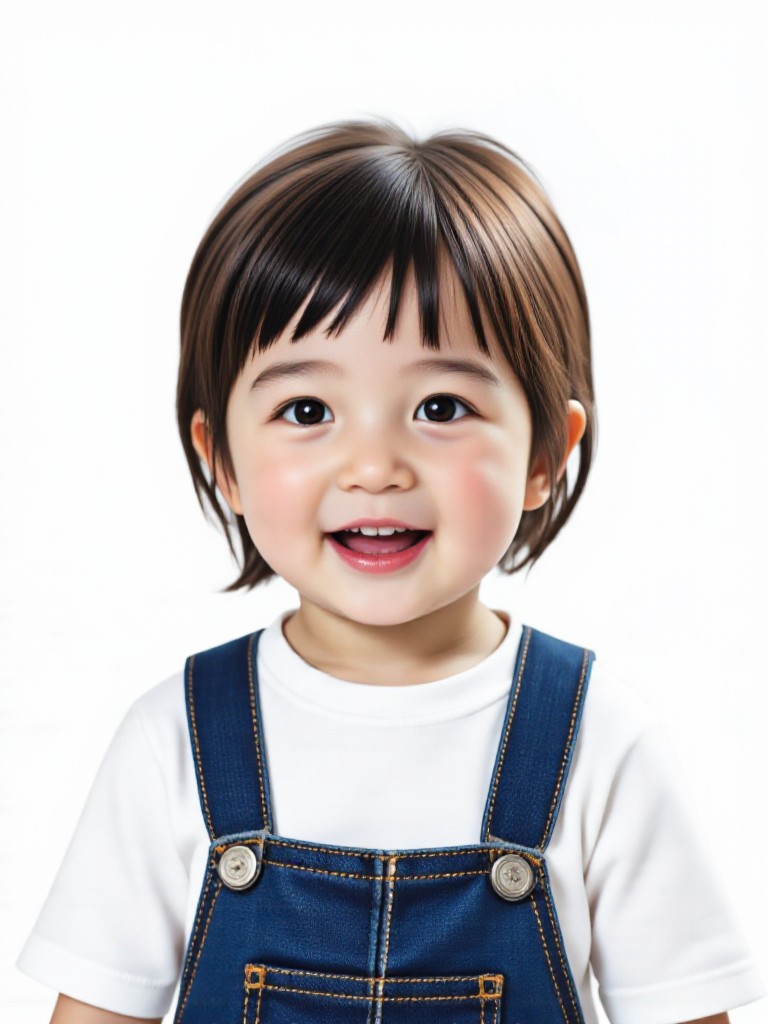 A child's ID photo in denim overalls image