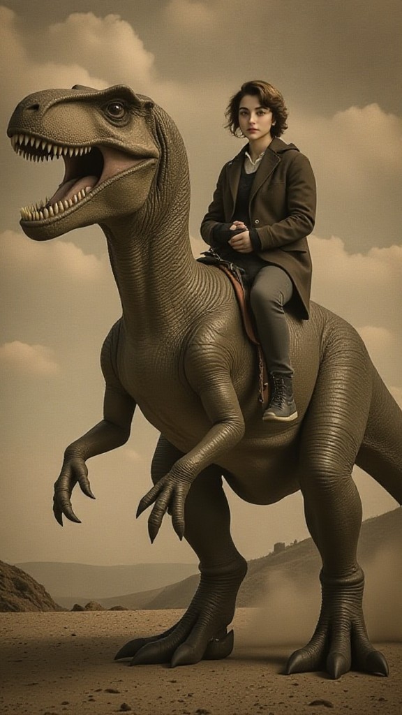 Riding dinosaur image