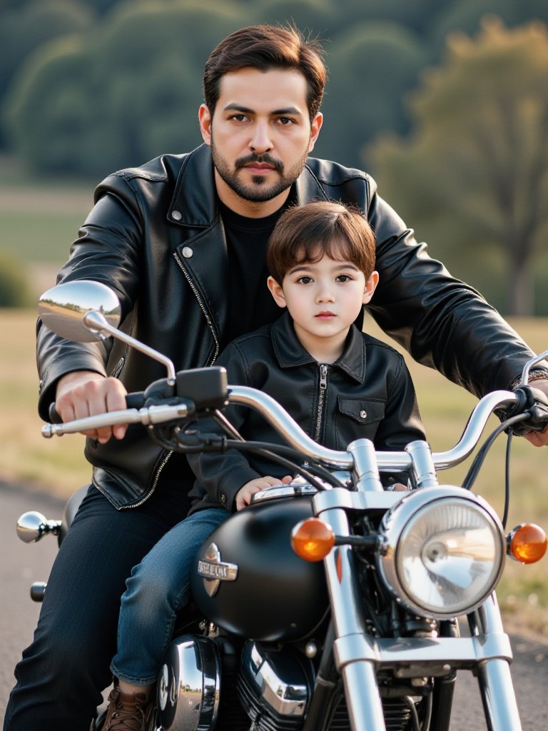 Riding a motorcycle with father image