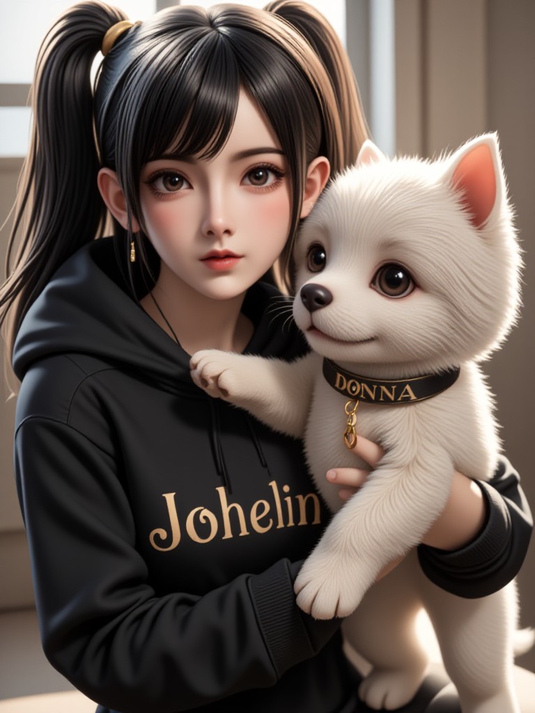 AI Animation version 🐶 Let's smile together! Cute girl and plush pet Smiling Duo: A Girl and Her Fluffy Friend image