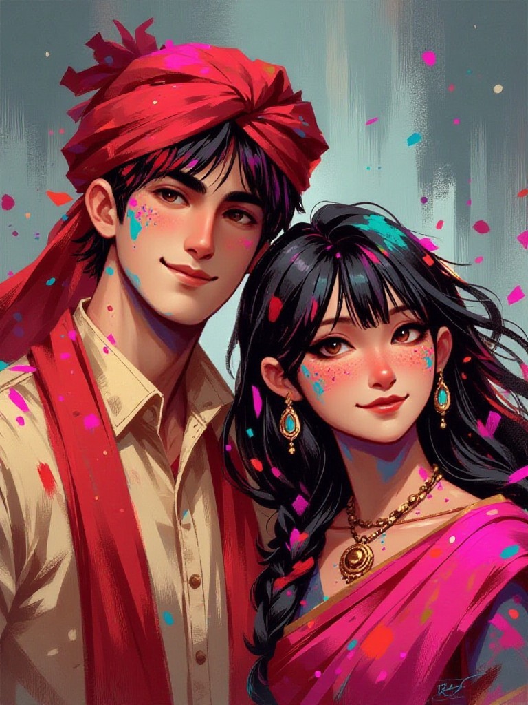 Holi Painted Couple Photo(Video) image