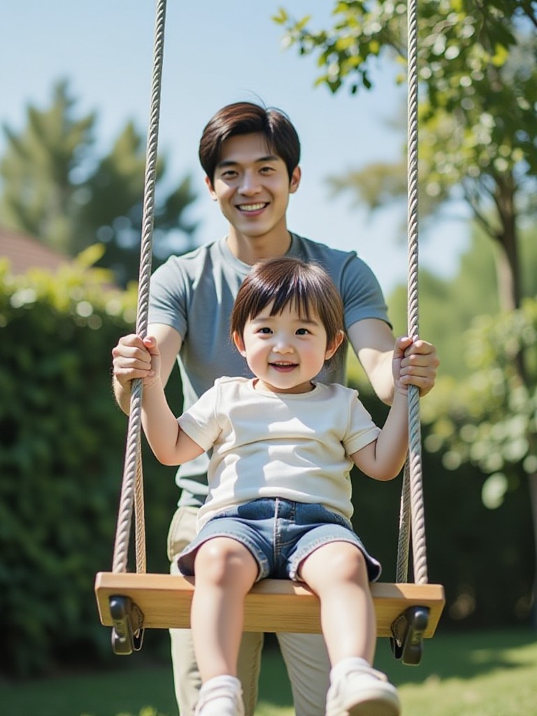 Father and son swing on the swing image
