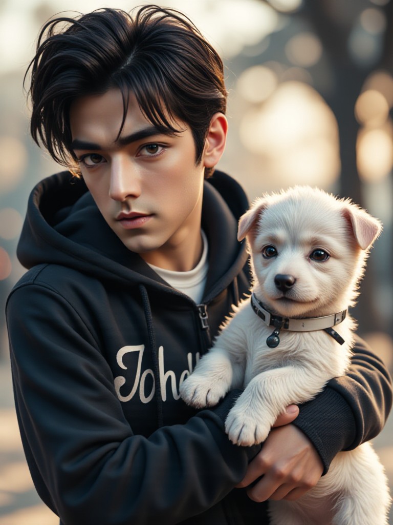 AI Animated Version - Handsome Guy Chapter 🐶 Let's smile together! Cute boy and plush pet Smiling Duo: A BOY and Her Fluffy Friend image