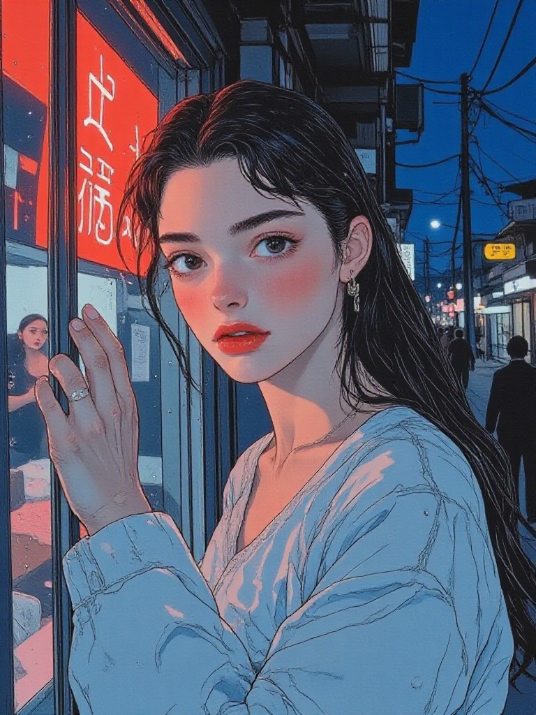 Gentle reflections in shop windows on a rainy day(Video) image