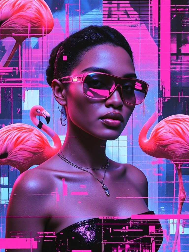 Flamingo Vaporwave Nostalgic Portrait(Video) image
