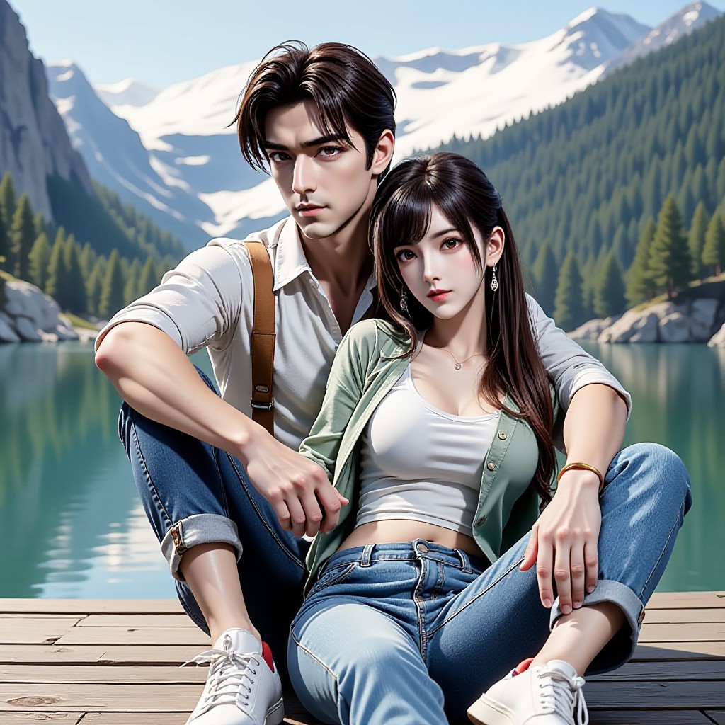 Pixar Style - Romantic Couple in front of Beautiful Scenery Pixar Style-Romantic couple in front of beautiful scenery(Video) image