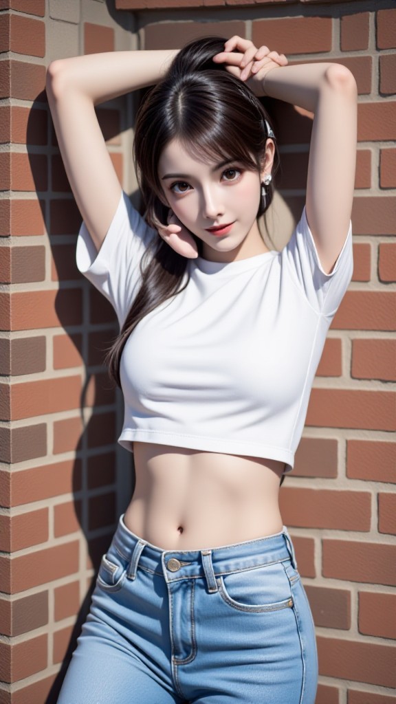 [Static Close up Style] A beautiful baby posing in front of a brick wall (Video) image