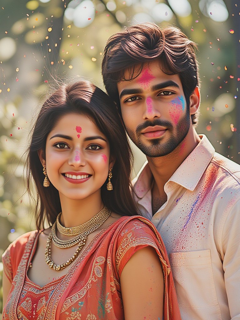 Holi festival Indian couple image