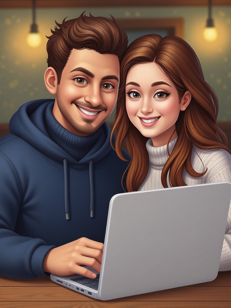 cute cartoon indoor cosy couple portrait image
