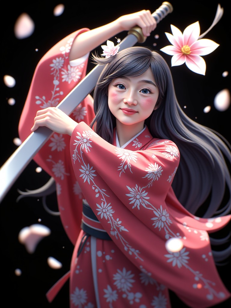 Sakura Girl and Samurai Sword image