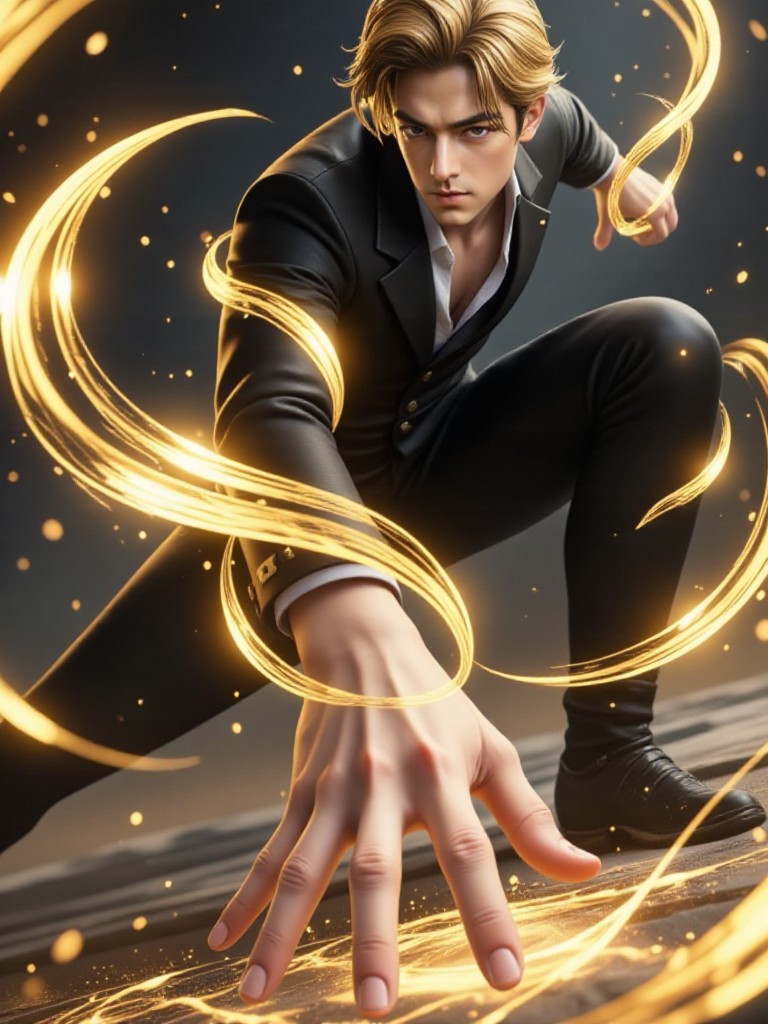 AI Animated version of "Golden Ring Ninjutsu Awakening" - Youth Combat Series x Magic Array Action Close up image