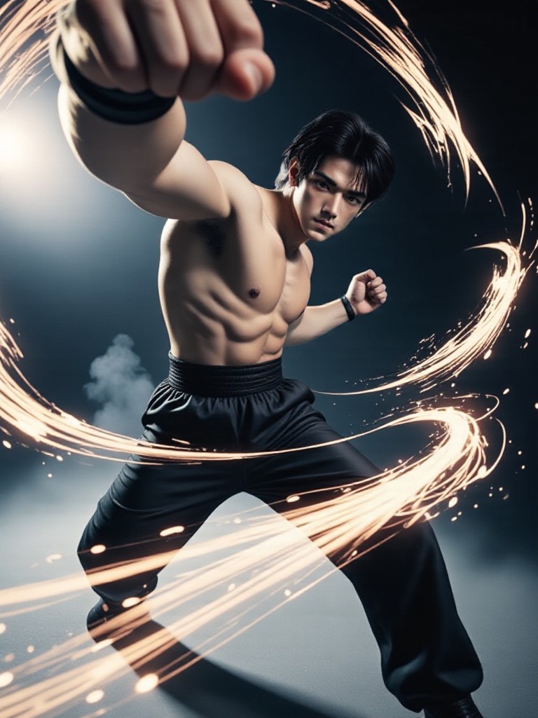 AI Animated version of "Explosive Fist Wind" - Street Fighting x Energy Warriors Close up image