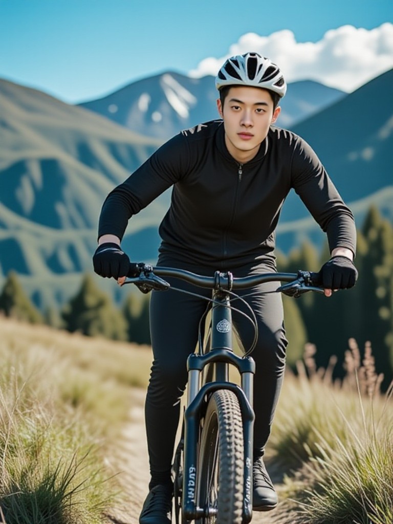 Riding a mountain bike image