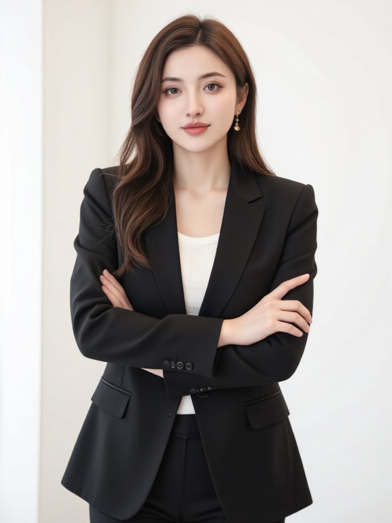 beautiful asian female portrait in black suit  image
