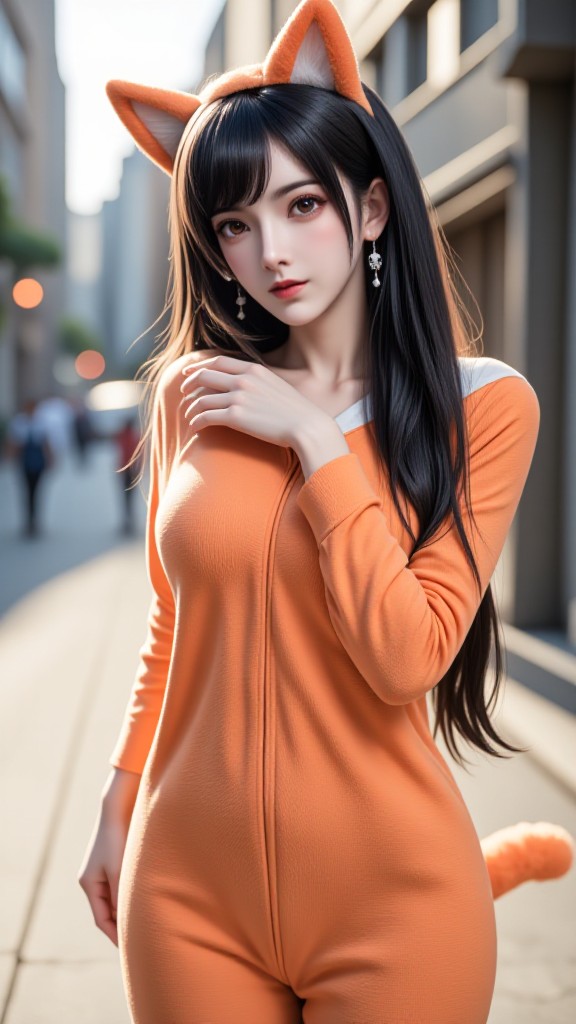 AI Animated version of 'Street Orange Cat's Flash Cute Debut' image