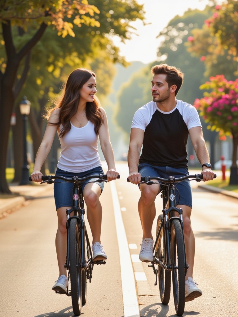 Couple cycling. image