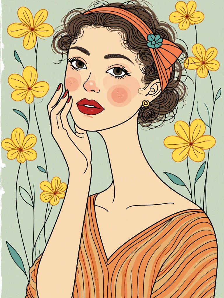 Retro Lines Oil Crayon Portrait image