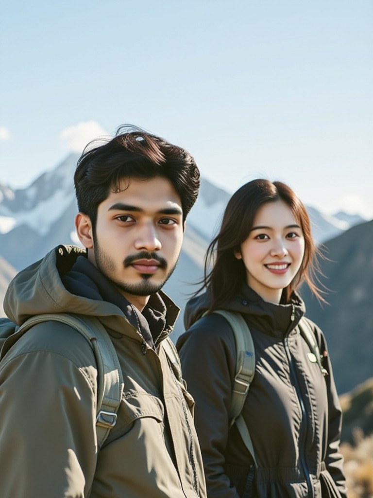 Two People climbing a mountain image