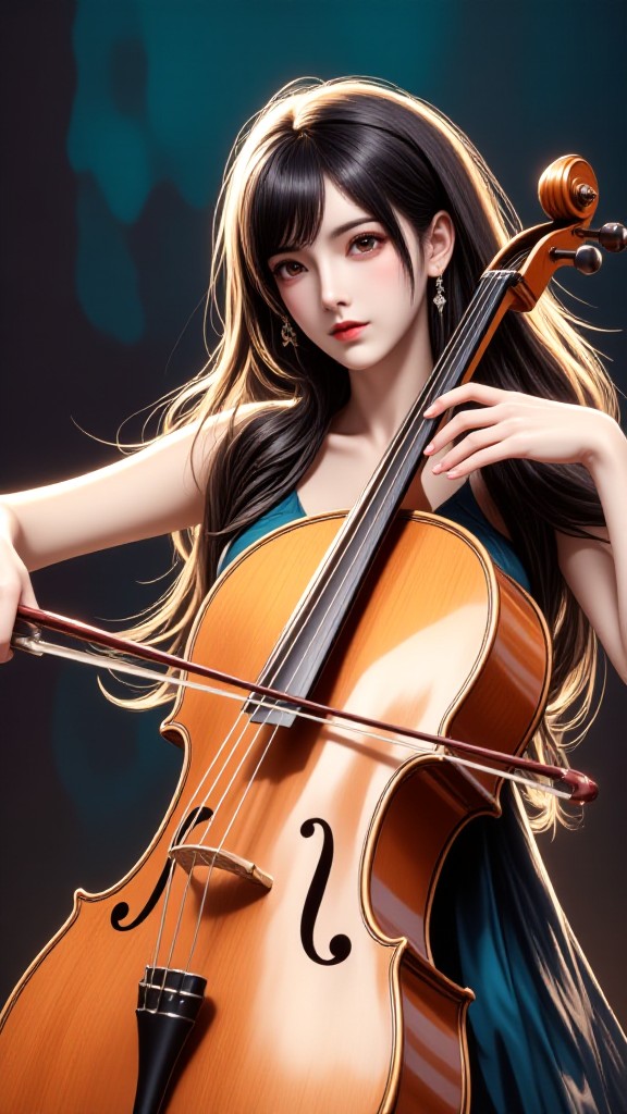 AI Animated version - Music Talented Woman - Cello Performance Dancing with Lines and Notes image