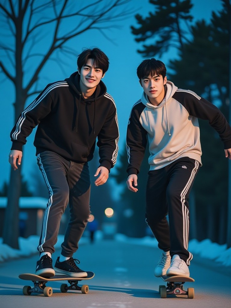 Two people are playing skateboarding image