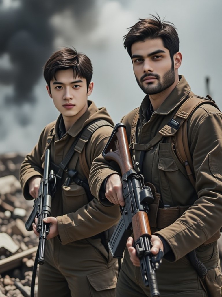 Two people holding a rifle image