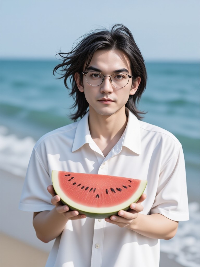 [video]  Eating watermelon by the beautiful seaside image