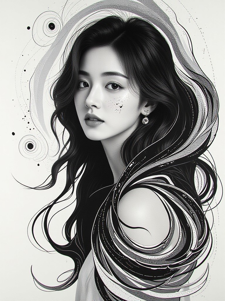 Ink painting technique portrait image