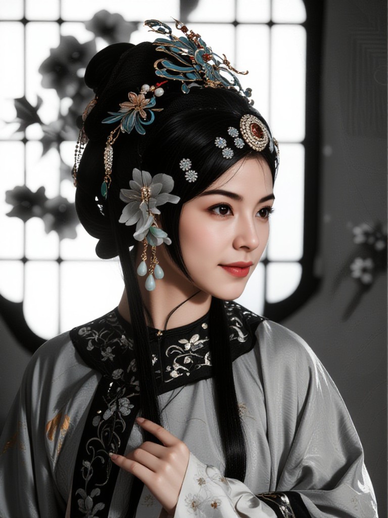 Ladies' flower windows reflect soft light image