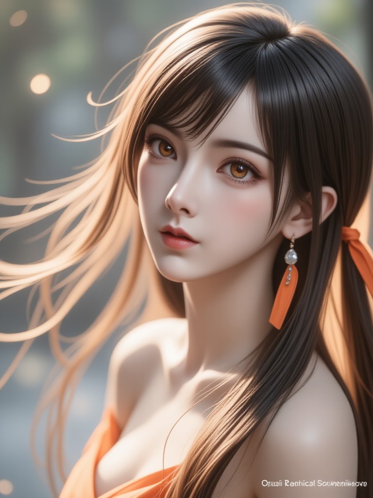 AI Animated version of 'Girl in the Mist: Orange Dreams Bloom' image