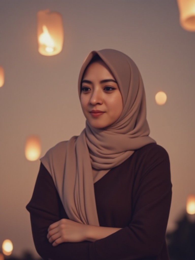 Waisak Day sky lantern woman(remix) image