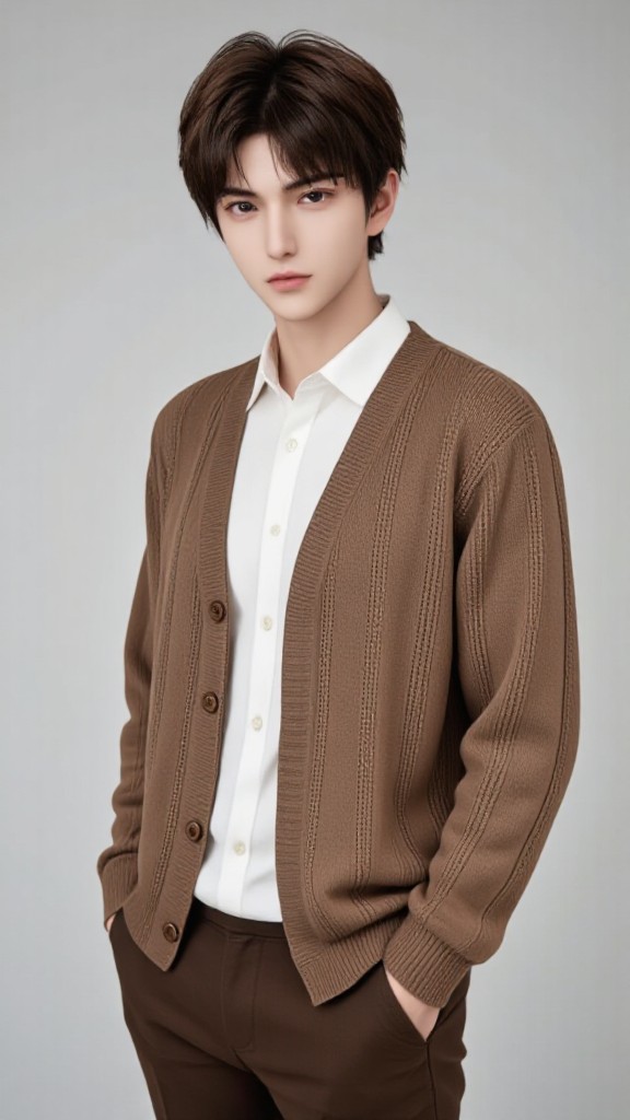 photo in brown sweater cardigan(remix) image