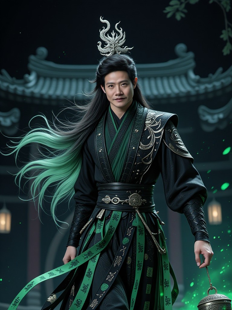 Black and green ancient costume image