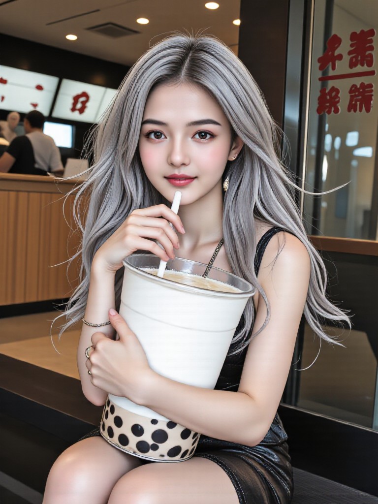 Super large cup of milk tea image