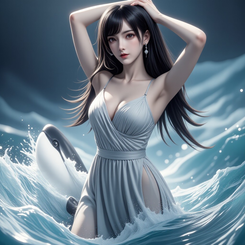AI Animated version of 'Sea Knight: Orca Girl' image