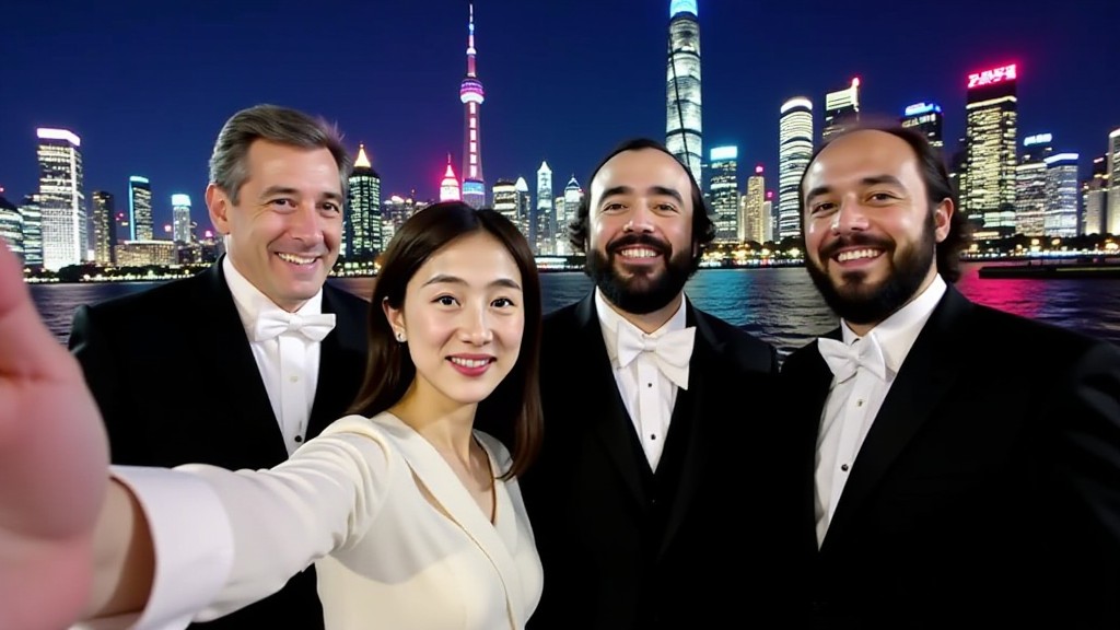 Urban Night: Taking selfies with three great tenors to capture the dazzling city scenery image