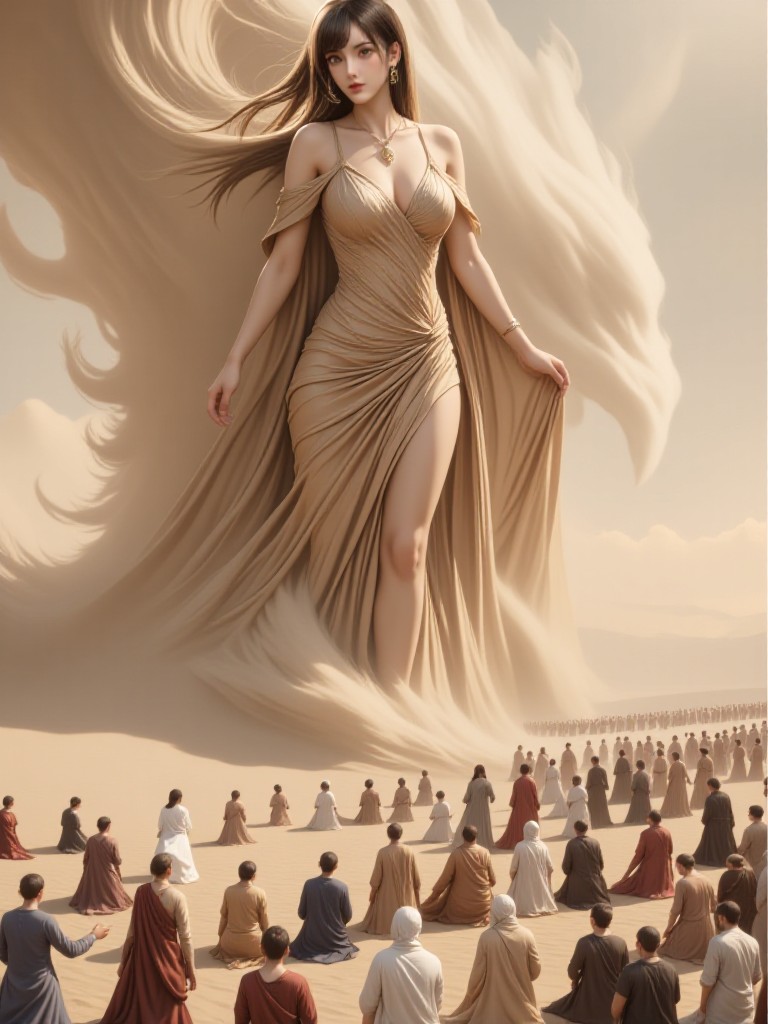 AI Animated version of "The Arrival of the Sand God: Pilgrimage of a Thousand People" | Master - Fantasy Goddess image
