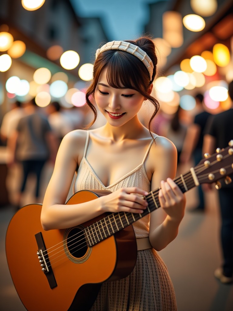 Street Musician Serenade in a Night Market Scene image
