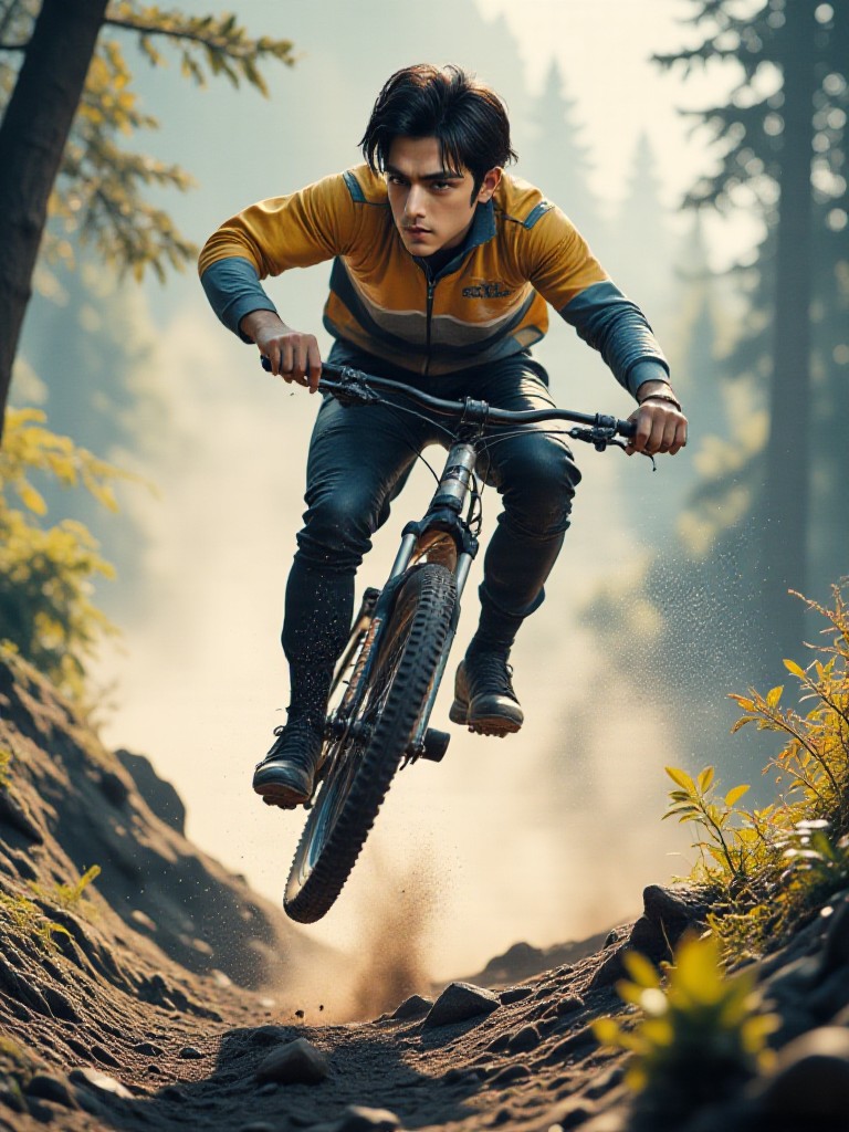 AI Animated version of "Flying Over the Mountain Trail: Bicycle Splashing Water" | "Bicycle Splashing Water" image